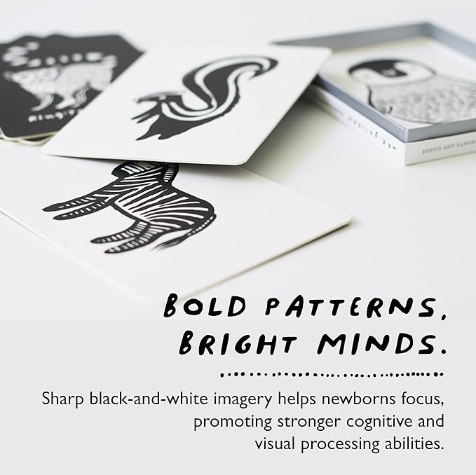 Wee Gallery Art Cards for Baby, Durable High Contrast Black and White Animal Flashcards for Newborns, Brain Development, Sensory Toys, Tummy Time Essentials for Infant and Toddler - Pets