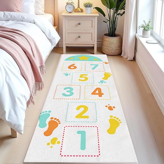 ABC Kids Educational Runner Carpet,2x6ft Hopscotch Rug,Soft Floor Play Non-Slip Mat,Cute Indoor Or Outdoor Play Rug for Kids - Fun Home Decor for Boys and Girls!White