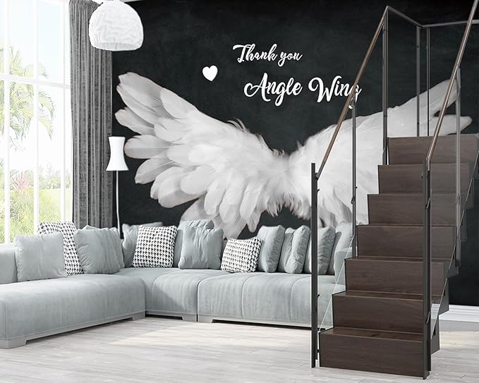 XMPMBM-Modernity Grey Plume Nursery Room Fabric Wallpaper Simple Wings of Angels Wings Bedroom Bathroom Wall Mural-W 88" X H 59"（36 Square Foot）