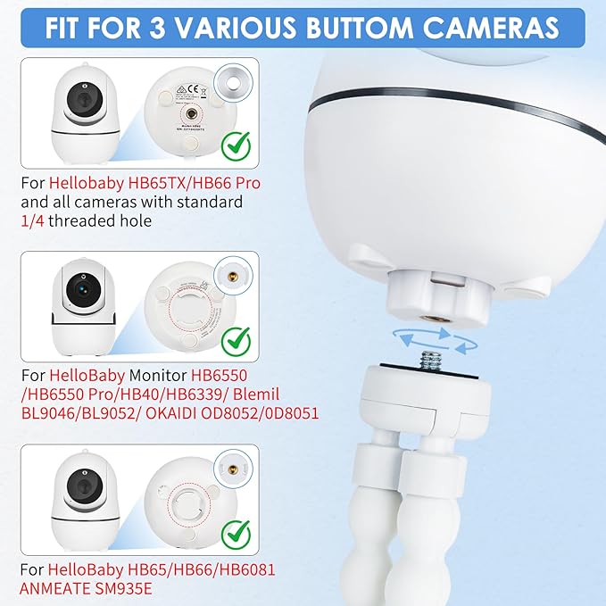 Upgraded Baby Monitor Mount - 7.8'' Adjustable Tripod Baby Camera Mount for HelloBaby HB65/HB40/HB6550/HB66/ HB6339/HB6550 Pro, ANMEATE SM935E, Detachable Tripod Monitor Holder Flex Stand for Crib
