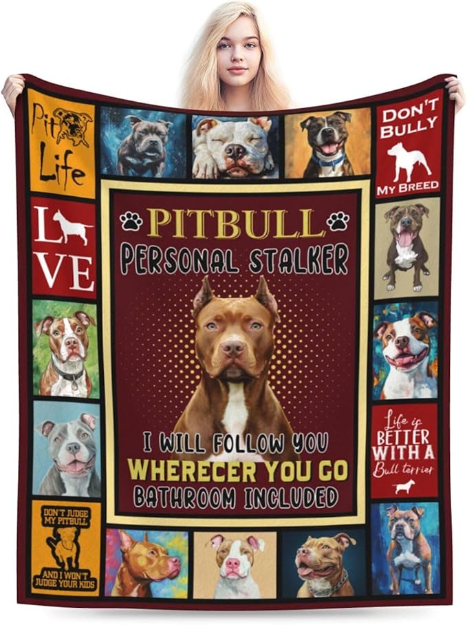 Pitbull Blanket Pitbull Decor Throw Blanket Super Soft Flannel Lightweight Fluffy Plush Fuzzy Fleece Stuff Blanket Gifts for Dog Lover Girl Woman Adults Man Boys Kids Baby for Bed Sofa 40"X50"
