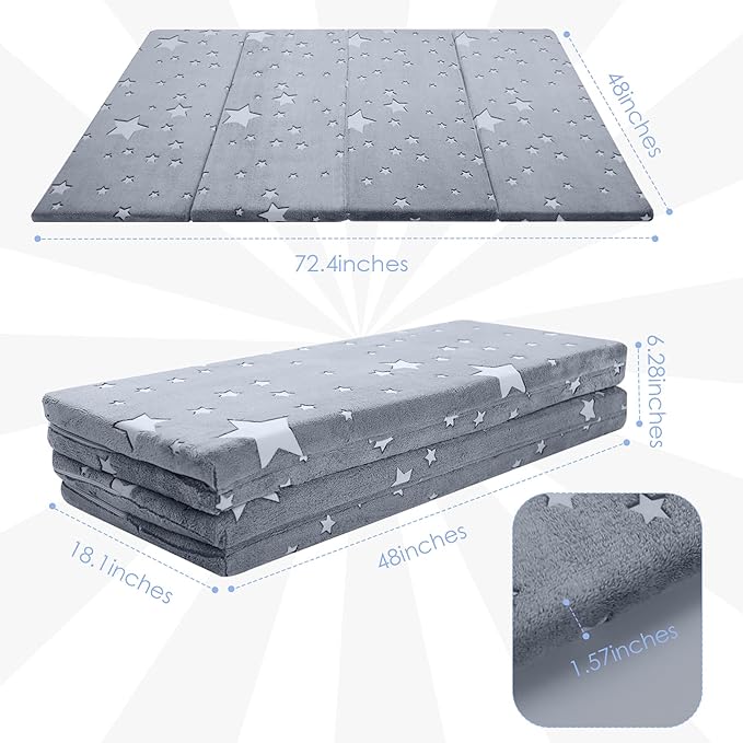 MeMoreCool Kids Floor Mattress, Play Mat Muscle Mat Large 6x4 FT, Thicken Foam Futon Mattress for Playroom, Foldable Sleeping Crawling Pad for Children’s Play Area