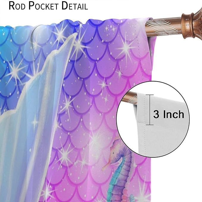 Kids Fantasy Mermaid Curtains Dream Colorful Mermaid Fish Tail Scale Fantasy Ocean Theme Window Treatment for Girls Bedroom Nursery Room Decor Window Drapes 42" W X 63" L