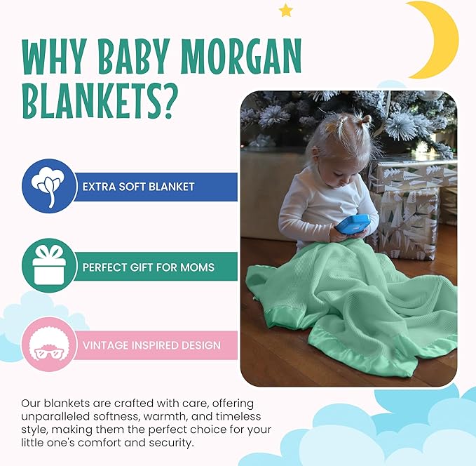Blankets Thermal Waffle Baby Blanket Crib Bedding - Soft Cozy Warm Infant Thermal Cover for Nursery Stroller or Bassinet, Lightweight Ideal Shower Gift, Nylon Trim Mint Green 36" x 50"