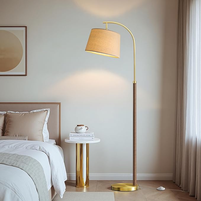 63" Wood Floor Lamps for Living Room with Foot Switch Arc Tall Standing Lamp for Bedroom Mid Century Modern Corner Gold Floor Lamps for Office Nursery Industrial Reading Lamp, Chestnut