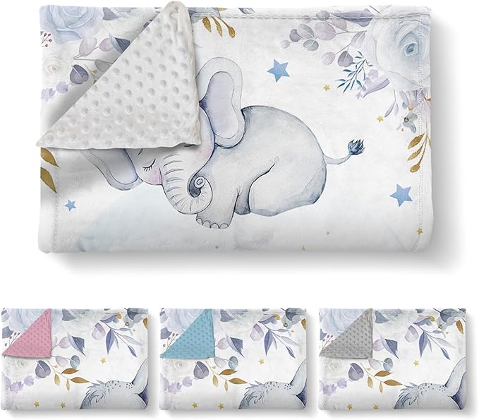 Personalized Baby Blanket for Boys Girls, Custom Baby Blanket with Name, Flannel Blue Elephant Blanket Personalized Gifts for Kids Newborn Infant, Ideal for Birthday Baby Shower(47" x60)
