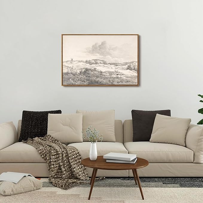 OIQArtOIQ Vintage Landscape Canvas Wall Art Framed Natural Scenery Painting Artwork Prints France Country Wilderness Farmhouse Decor Pictures Kitchen Bedroom Living Room Bathroom