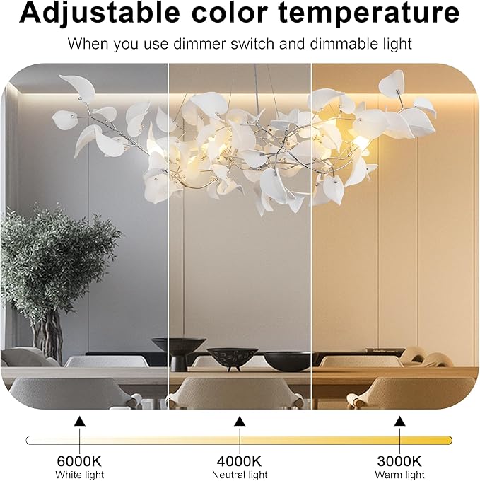 YUYI 47" Ceramic Branch Chandelier, Silver Rectangular Hearted Leaf Chandeliers for Dining Room, Living Room, Kitchen, Foyer, Bedroom, Elegant Art Deco Chandelier Light Fixture