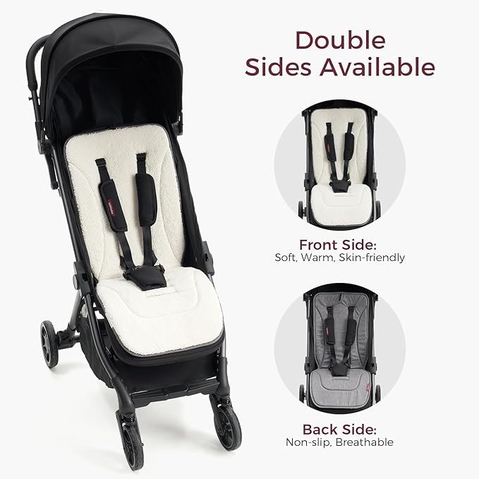 Momcozy Reversible Stroller Cushion | Universal Breathable Stroller Liner | Winter Warm Car Seat Liners | Crib Carriage Cushion Pad | Plush for Winter Use ＆Soft Fabric for All-Season Comfort