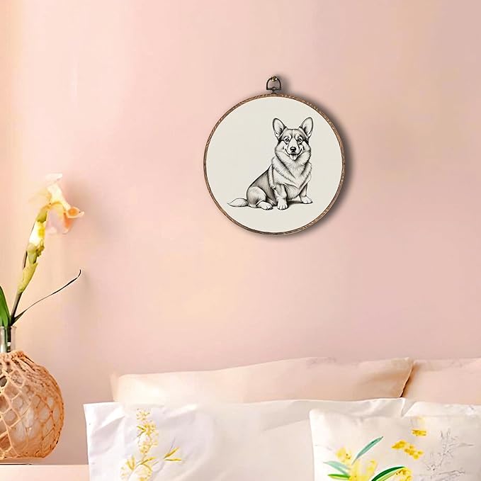 Vintage Welsh Corgi Round Wall Art Framed, Retro Weiner Dog Round Wall Decor, Welsh Corgi Weiner Dog Gifts Hanging Canvas Print Wall Sculpture for Bedroom Living Room Decor, 10x10 Inch