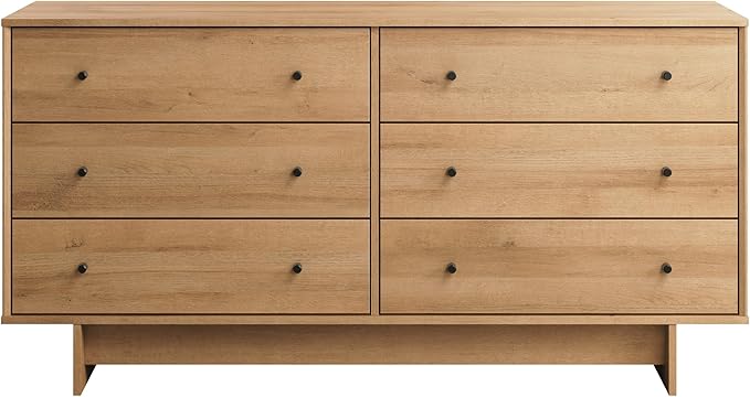 Prepac Finnley 6-Drawer Dresser in Natural Oak, Dresser for Bedroom, Extra-Wide Chest of Drawers with Storage, Modern Clothing Organizer for Home, Bedroom, Living Room, 16" D x 61" W x 31" H