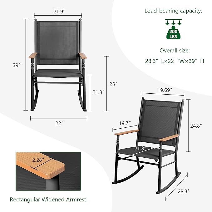 Shintenchi 2 Pcs Outdoor Rocking Chairs Set,Upgraded High Back Patio Rocking Chairs Set,Breathable Textilene Fabric Rocking Chair for Porch,Patio,Garden,Balcony