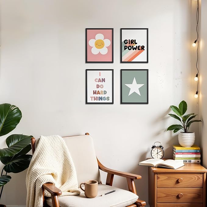 OFJE Kids Positive Affirmations Star Wall Art Prints Set of 4, Inspirational Posters for Girls Playroom Bedroom Kids Room Classroom Nursery Decor, 8x10 Unframed