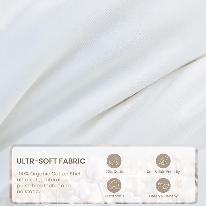 Toddler Goose Down Comforter Lightweight Summer Cooling Baby Duvet Insert, Hypoallergenic 100% Organic Cotton Crib Quilted Washable Nursery Blanket with Corner Tabs, White 41x48 Inches