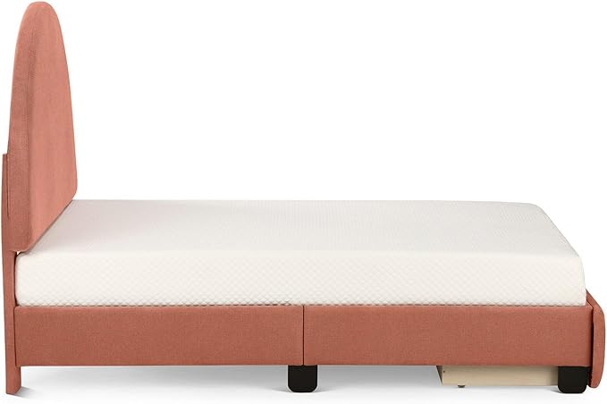 Max & Lily Upholstered Full Bed Frame with Arch Headboard with 1 Drawer End Storage, Upholstered Platform Bed for Kids, No Box Spring Needed, Easy Assembly, Dusty Rose