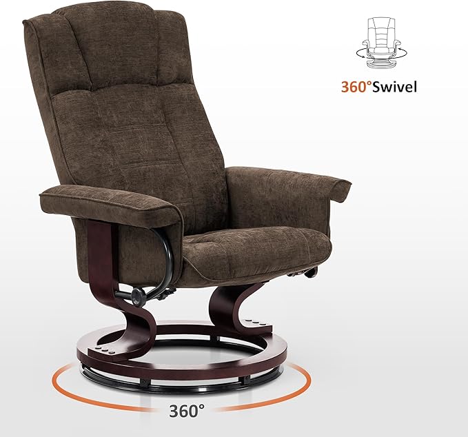 MCombo Manual Swivel Recliner with Ottoman, Chair Ottoman Set for RV Small Spaces, Living Room, Bedroom, Office 9019 4919 (Textile, Dark Brown)