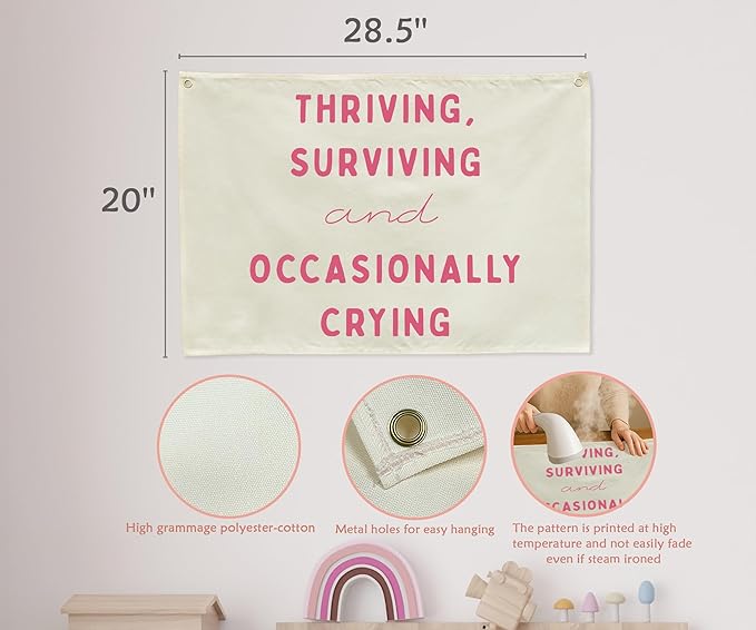 Thriving Surviving Rectangular Canvas Banner Wall Decor-Boho Flag Sign Art for Toddler Boy Girl Kids,Nursery Baby Room Above Crib Playroom Decor-Baby Growth Stuff Poster-Baby Shower Christmas Gift