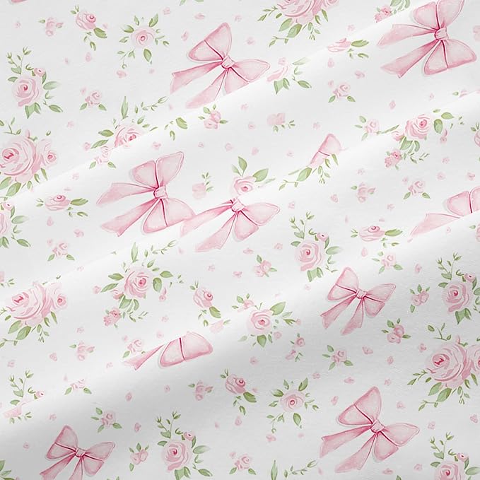 Duvet Cover King 3Pcs Pink Floral Bow Bedding Set for Girls Kids,Cute Princess Style Bowknot Bedding,Ultra Soft Garden Flower Bedding with 2 Pillowcases(No Comforter)