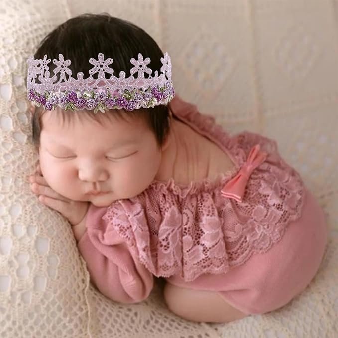 Baby Girl Flower Hair Bows Nylon Headbands, 6PCS Stretchy Soft Floral Hairbands Crown, Handmade Hair Accessories for Newborn Infant Toddler