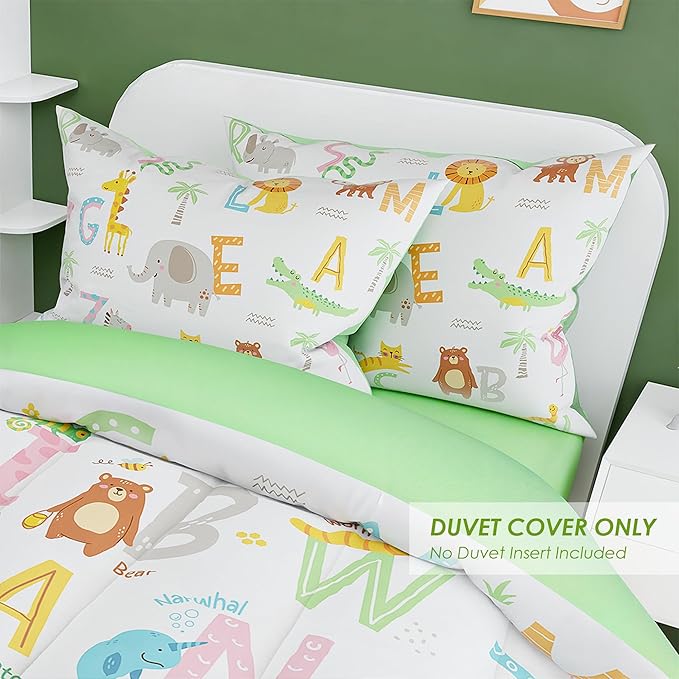 SANDJEST Alphabet Duvet Cover Sets Twin Size for Kids Boys Girls, Include 1 Polyester Comforter Cover 68x86 Inches and 1 Pillowcase 20x26 Inches, Comforter Not Included, Gift for Christmas Birthday