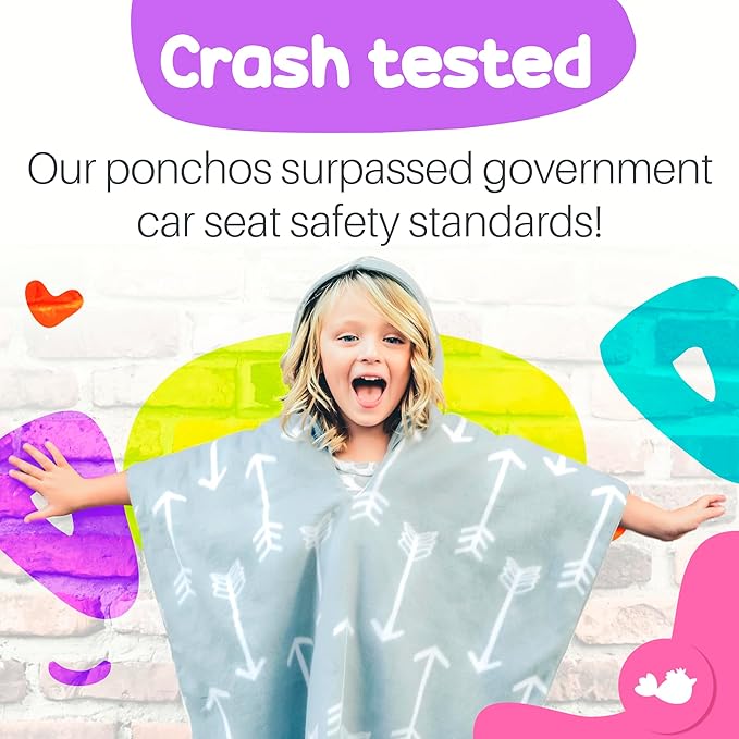 Birdy Boutique Car Seat Poncho for Kids – Safe to Use Over Seat Belts – Reversible Warm and Cozy Blanket – Easy on Easy Off and Doesn’t Impact Car Seat Performance – Gray Arrows – One Size