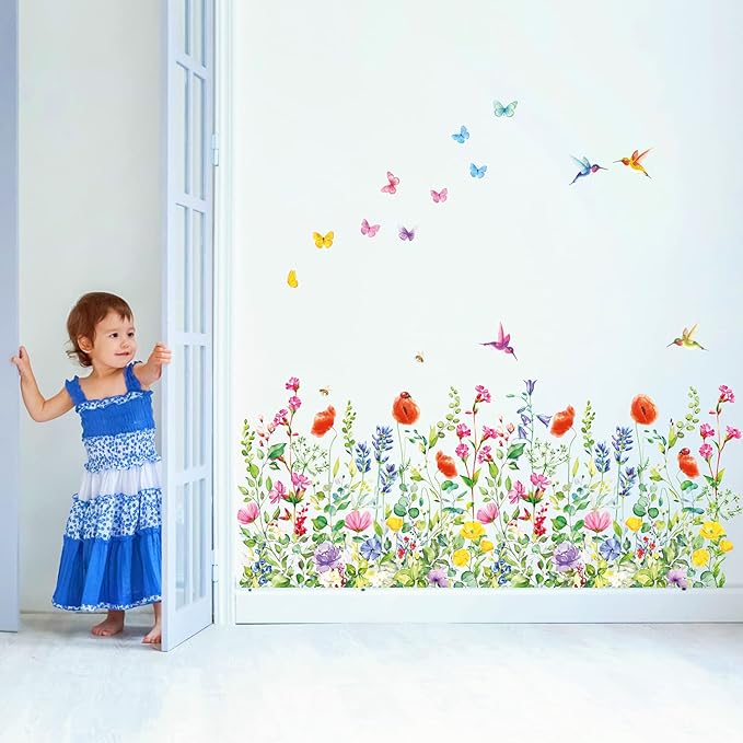 DECOWALL SG2-2114 Garden Flower Wall Stickers Birds Plants Floral Decals Removable for Nursery Bedroom Living Room Art Home Mural Decoration Decor