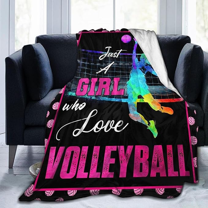 Volleyball Blanket Just A Girl Who Loves Volleyball Throw Blanket Super Soft Flannel Lightweight Fluffy Plush Fuzzy Fleece Sports Decor Blanket Gifts for Girl Woman Kids for Bed Sofa Bedding 60"X80"
