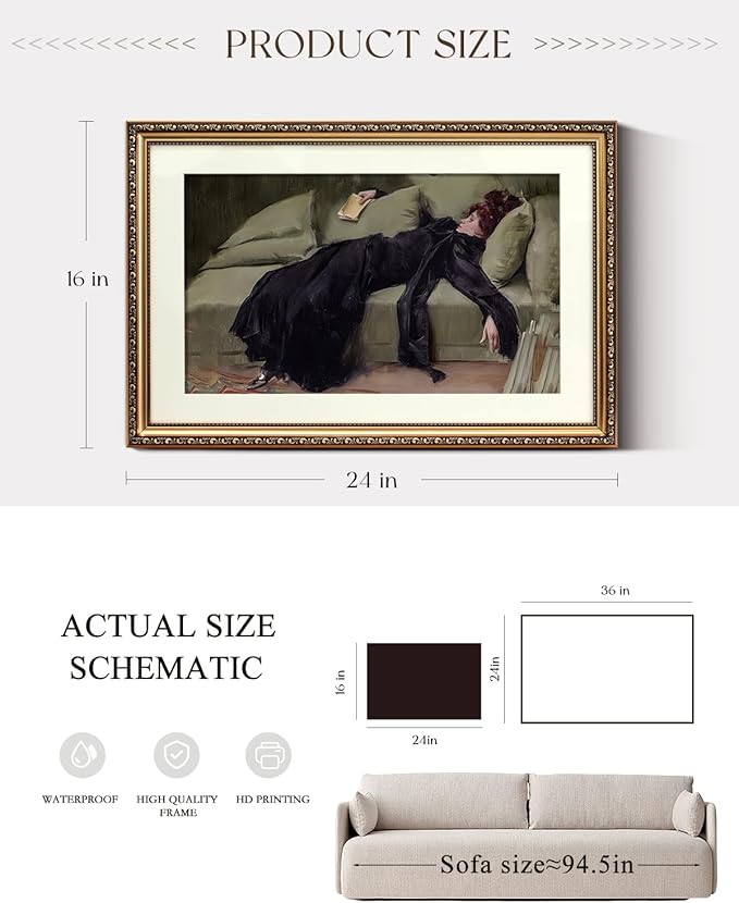 ARPEOTCY Vintage Gold Framed Large Wall Art, Classical Trendy Woman Gallery Paintings, Canvas Prints Artwork with Antique Frame, Victorian Wall Picture Decor for Bedroom Living Room 16x24 inch
