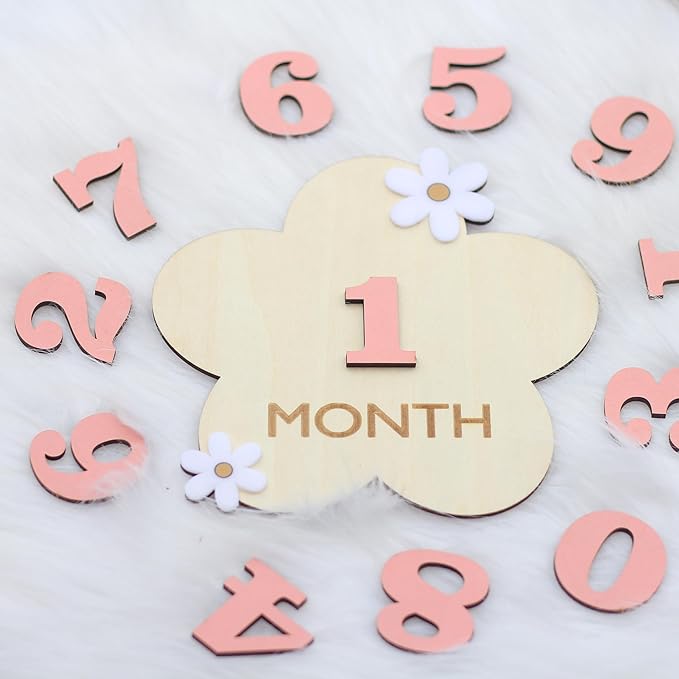 Daisy 3D Baby Monthly Milestone, Wooden Baby Milestone Signs, Monthly Milestone Wood Discs, Baby Milestone Discs (3D Flower)