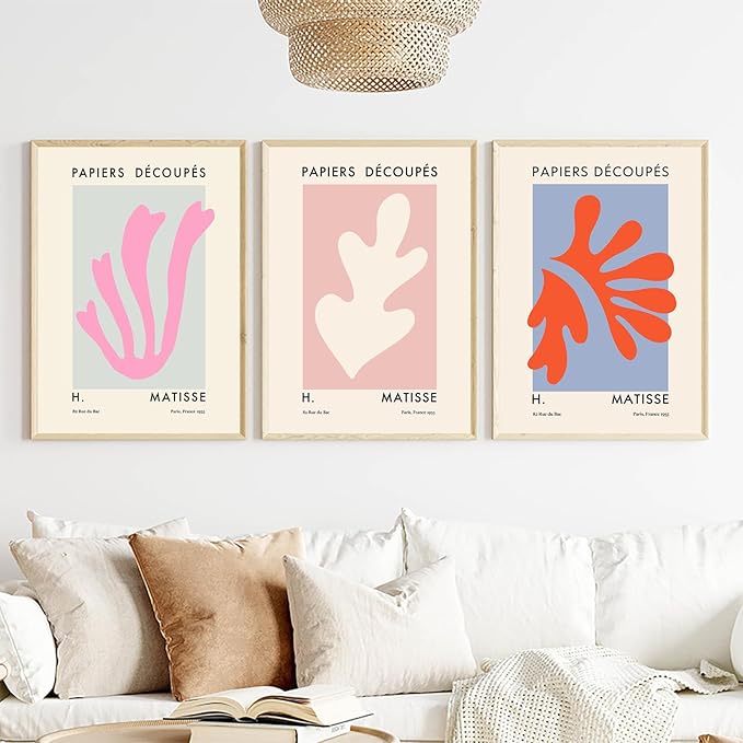 Henri Matisse Wall Art Abstract Plants Canvas Painting Prints Pink Leaves Canvas Abstract Art Prints,Matisse Prints, Art Exhibition Poster Leaves and Flower Nordic Modern Picture for Living Room On