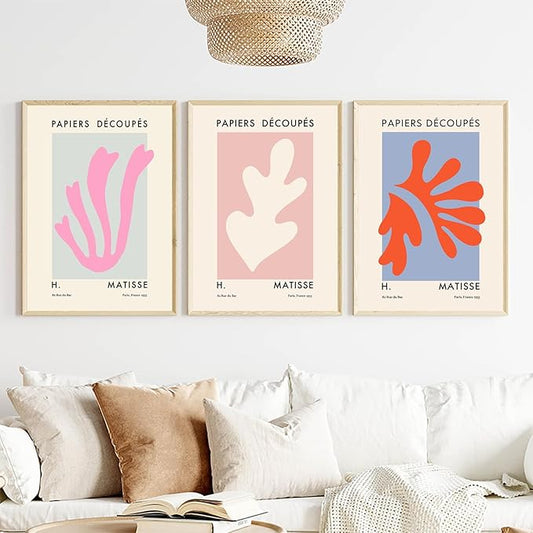 Henri Matisse Wall Art Abstract Plants Canvas Painting Prints Pink Leaves Canvas Abstract Art Prints,Matisse Prints, Art Exhibition Poster Leaves and Flower Nordic Modern Picture for Living Room On