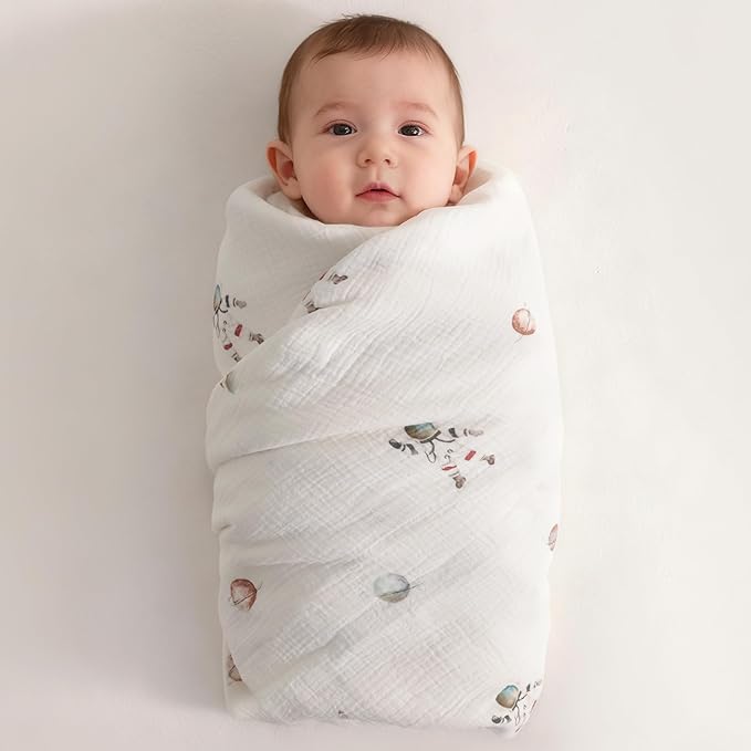 NTBAY 2 Layer Muslin Cotton Baby Swaddle Blanket, 30x40 Soft and Breathable Receiving for Newborns and Infants, Perfect for Crib, Stroller, Travel, Lightweight Nursery Blanket, Astronaut's Journey