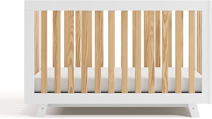 Storkcraft Beckett 3-in-1 Convertible Crib (Natural & White) – GREENGUARD Gold Certified, Fits Standard Crib Mattress, Converts to Toddler Bed and Daybed, 4 Mattress Heights, Grow-with-Me Design