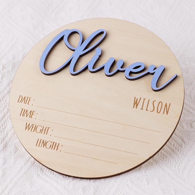 Personalized Birth Announcement Sign for Hospital, Baby Name Sign with Birth Stats, Newborn Announcement Sign Disc (Design 02)