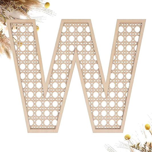 Wooden Rattan Letters 8 inch Wood Letters W for Wall Decor Crafts Boho Nursery Decor for Baby Shower Wedding Bedroom Name Signs Large Rustic Letter Home Decoration