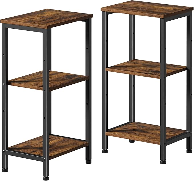 Tall Side Table Set of 2, Small Bedside Table, Accent Table Stand for Home Decor, Tall End Table for Living Room, Small Entryway Table, Office Printer Stand, Rustic Brown