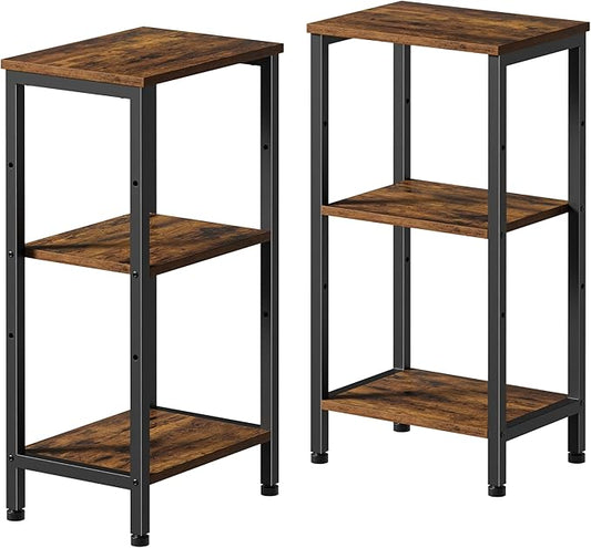 Tall Side Table Set of 2, Small Bedside Table, Accent Table Stand for Home Decor, Tall End Table for Living Room, Small Entryway Table, Office Printer Stand, Rustic Brown