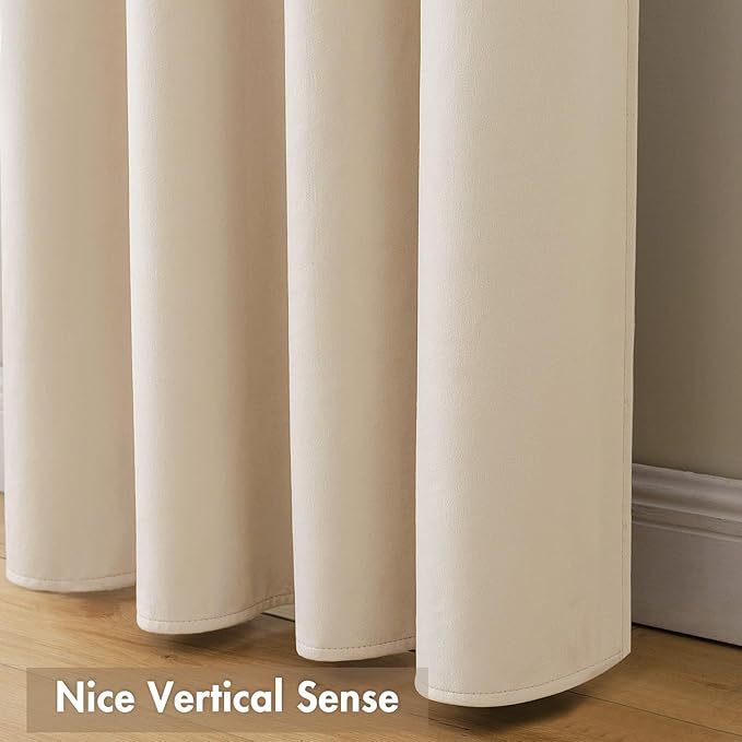MIULEE Beige Velvet Curtains Thermal Insulated Blackout Curtain Drapes for Bedroom Living Room Darkening 96 Inches Long Curtains Panels Rod Pocket Set of 2