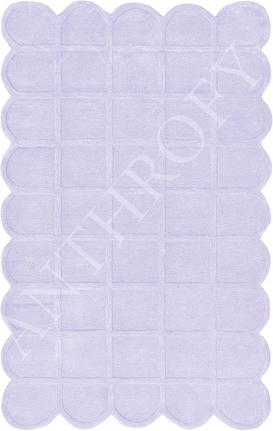 Selena Scallop Area Rug - 8’ x 10' – Handmade Wool Area Rugs – Purple – Rugs for Living Room, Bedroom – Anti-Skid – Carpets with Non-Slip Natural Backing with 100% Cotton