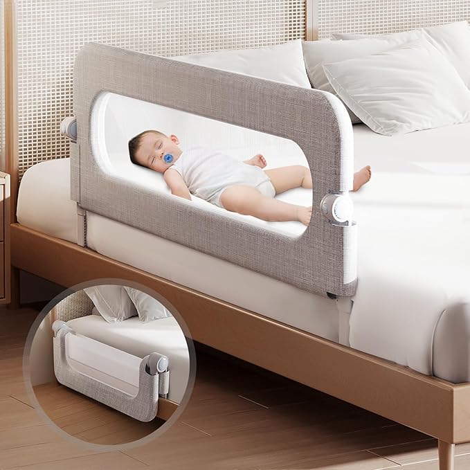 Toddler Bed Rail Guard for Baby - Toddlers Bed Rail for Queen Full King Twin Crib Bunk Size Bed Adjustable Heights & Foldable Portable Bedrail Extra Tall Child Safety Side Railing Guards for Kids(48")