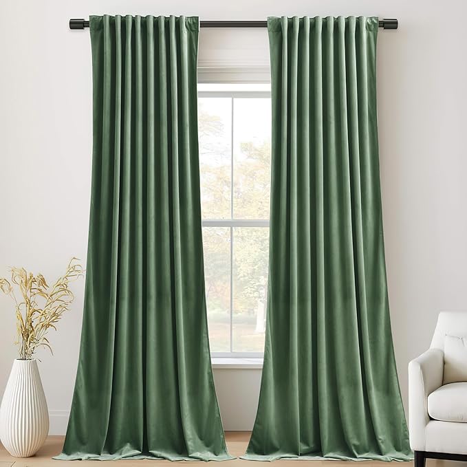 StangH Emerald Green Velvet Curtains Room Darkening Soft Drapes with Back Tab for Bedroom Living Room Home Theater Thermal Insulated Window Treatment Energy Efficient, 52x108 Inch, 2 Panels