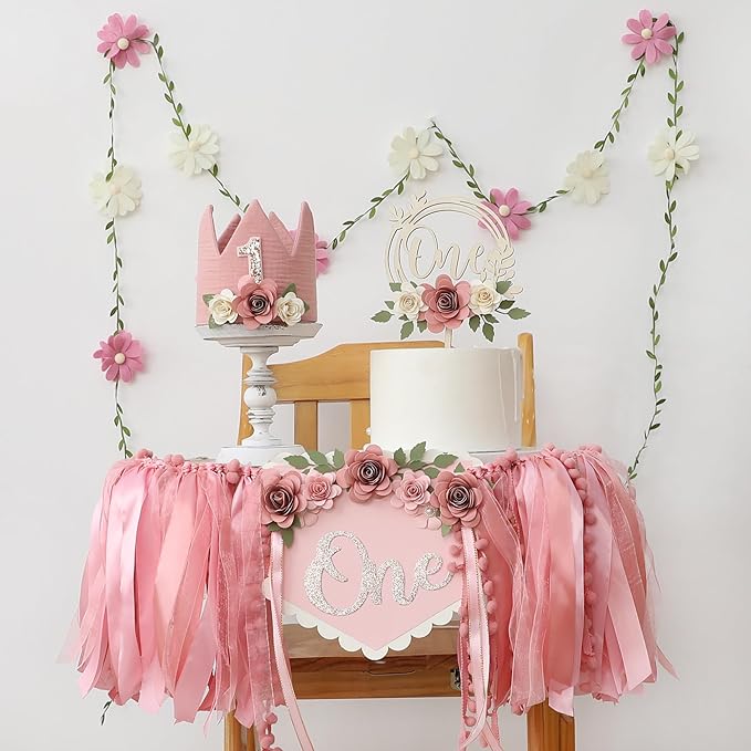 Wildflower 1st High Chair Banner Birthday Party Decorations For Girl Flower One 1st Birthday Decoration
