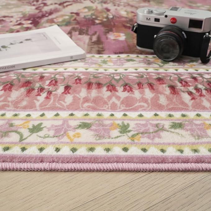 Rugcomf 2x3 Rug Impressionist-Style Vintage Indoor Door Mat Machine Washable Small Area Rug Non-Slip Low Pile Throw Rugs for Entryway Kitchen Front Door Indoor Entrance Entry Kids Room, Pink