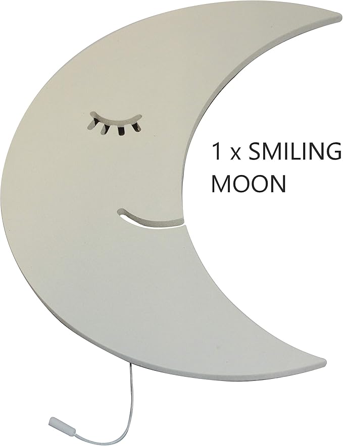 2X Cloud+1 Moon Wall Light, + Silver Star Stickers, Nursery Room Decor Wall Light Set of 3 Wooden Wall Light with LED, 100pcs Silver Star Wall Decals Gift!