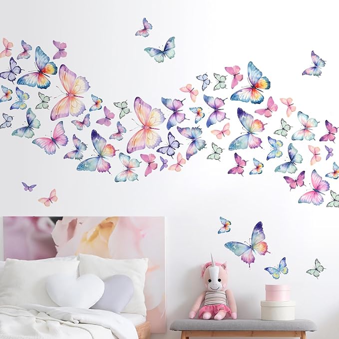 Colorful Butterfly Wall Decals Removable DIY Butterfly Wall Stickers Peel and Stick Butterflies Wall Decor Stickers for Kids Girls Bedroom Nursery Bathroom Decorations DD3641