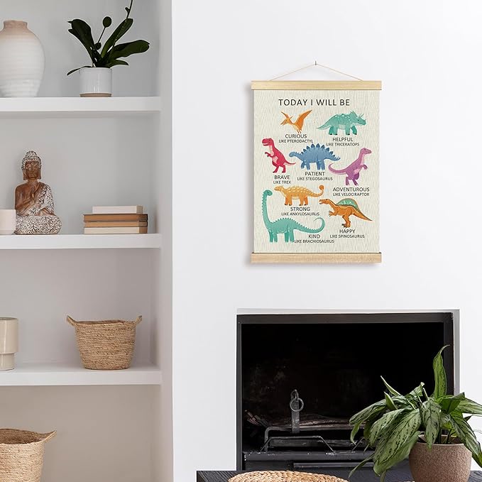 BCUANGD Dinosaurs Dino Wall Decor - Toddler Baby Boys Room Wall Art Poster Hanger with Wood Frames, Inspirational Mental Health Wall Hanging Canvas Decor for Kids Room Nursery Bedroom, 12x16 Inches