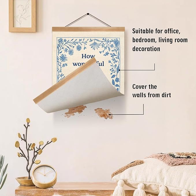 ZTGDA Boho Wall Art Poster – Abstract Watercolor Canvas Print, Linen Hanging Banner Wall Decor for Nursery Playroom Kids Room,Vintage Aesthetic Home & Office Decor (How wonderful-blue)