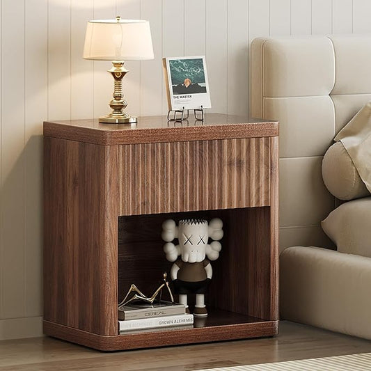 Night Stand Fluted Nightstand with Drawers, Wood Bedside Table with Storage Shelf, Bed Side Table for Bedroom, End Tables Living Room, Mid Century Nightstands Night Stands, Sofa Side Tables