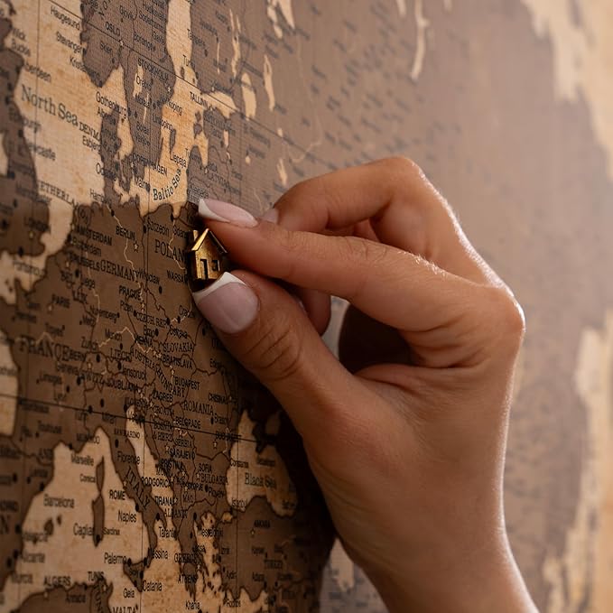 Canvas World Map with Cork Pin Board - English Lettering - Decorative Wall Decoration for All Rooms - Canvas Pictures with World Map Motif (120x80 cm, Pattern 1)