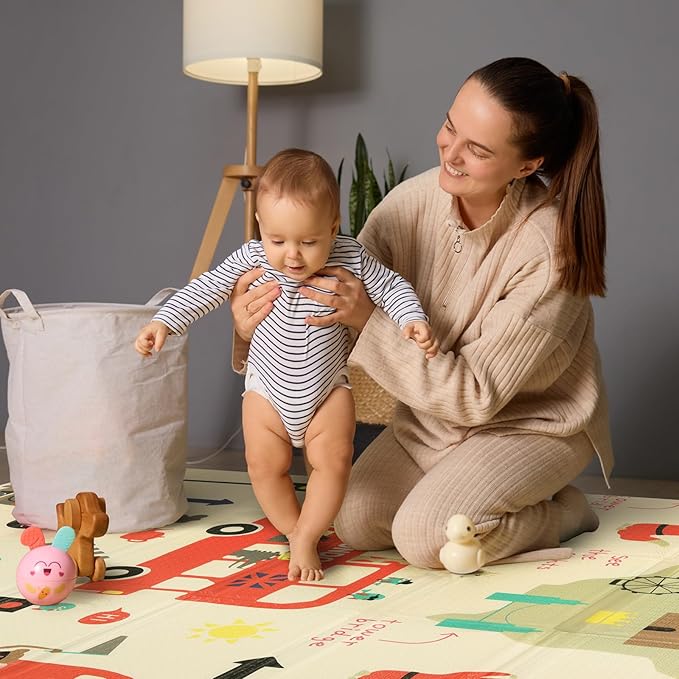 Mergren Baby Play Mat, Large(71"×47") XPE Waterproof Foam Foldable Baby Crawling Mat with Reversible Animal Friends Double-Sided Patterns, Anti-Slip Floor Playing Mats